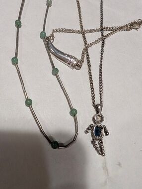 Silver Necklace with Green Beaded Accents